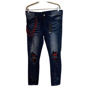 Fashion Nova Men’s Paint Jeans With Chain